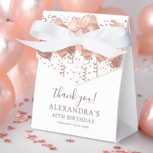 Rose Gold Balloons Thank You 40th Birthday Party  Favor Boxes