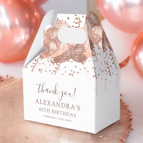 Rose Gold Balloons Thank You 40th Birthday Party  Favor Boxes