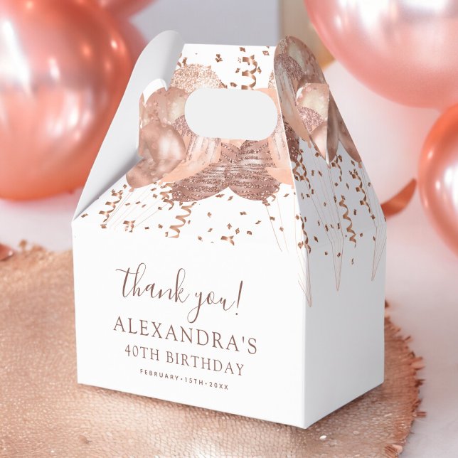 Rose Gold Balloons Thank You 40th Birthday Party  Favor Boxes (Creator Uploaded)