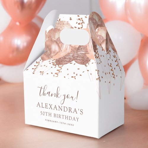 Rose Gold Balloons Thank You 50th Birthday Party  Favor Boxes