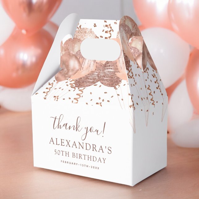 Rose Gold Balloons Thank You 50th Birthday Party  Favor Boxes (Creator Uploaded)