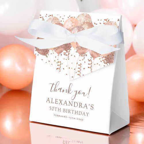 Rose Gold Balloons Thank You 50th Birthday Party  Favor Boxes