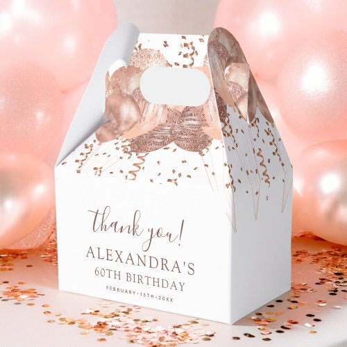 Rose Gold Balloons Thank You 60th Birthday Party  Favor Boxes