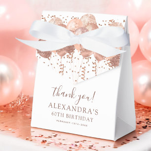 Rose Gold Balloons Thank You 60th Birthday Party Favor Boxes