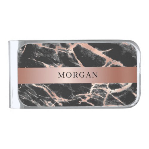 Rose Gold Band Black  Rose Gold Marble Name Silver Finish Money Clip