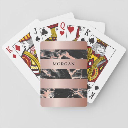 Rose Gold Bands Black  Rose Gold Marble Name Playing Cards