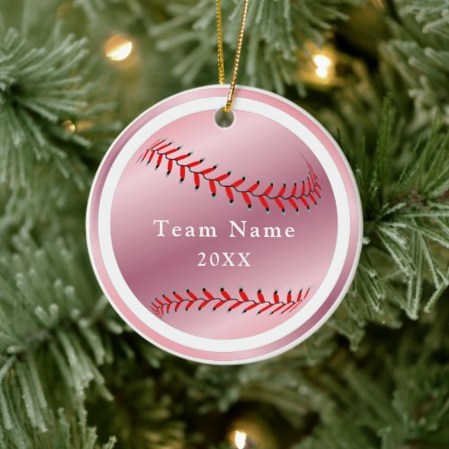 Rose Gold Baseball Softball Team Name  Year Pink  Ceramic Ornament