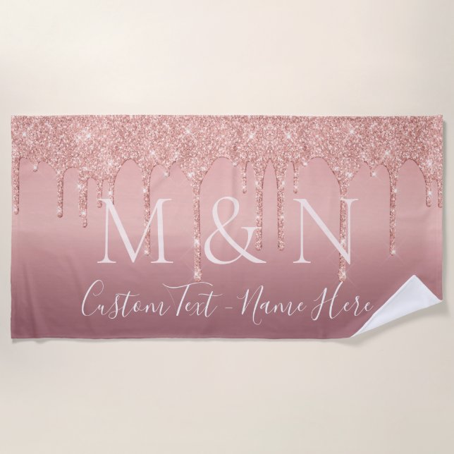 Rose Gold Beach Towel Personalized Couple Gift (Front)