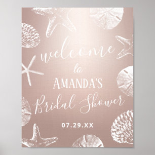 Rose Gold Beach Wedding Bridal Shower Welcome Poster