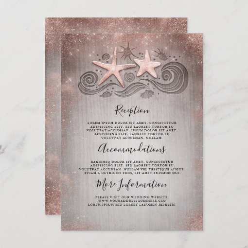 Rose Gold Beach Wedding Details Information Enclosure Card Zazzle