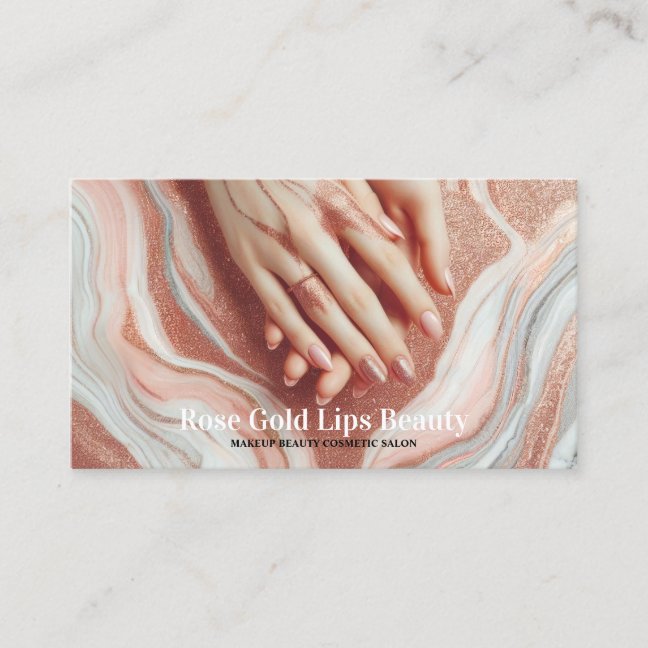 Rose Gold Beautiful Woman Makeup Nail Business Card