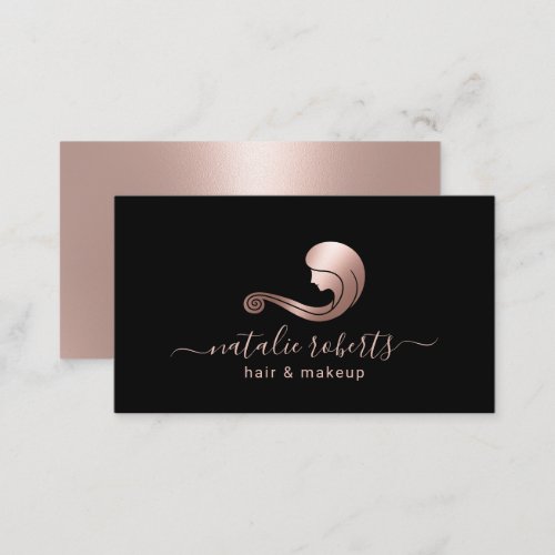 Rose Gold Beauty Logo Hair  Makeup Artist Salon Business Card