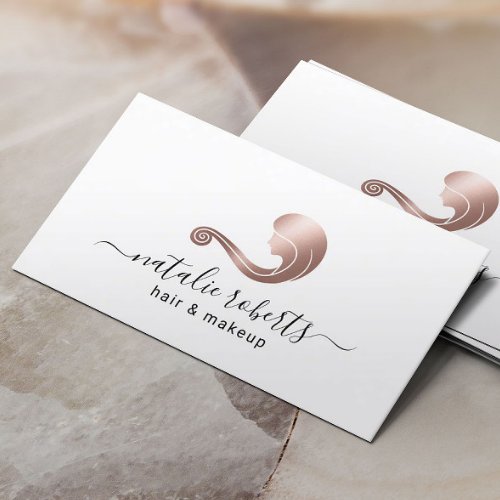 Rose Gold Beauty Logo Hair Stylist Makeup Artist Business Card