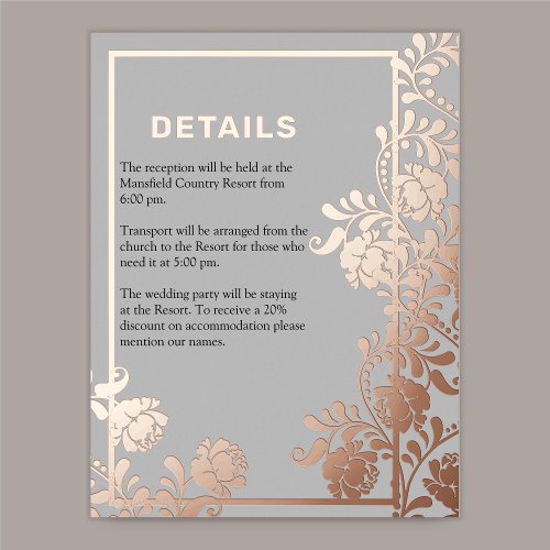 Rose Gold Beauty Modern Elegance Wedding Details  Foil Invitation Postcard