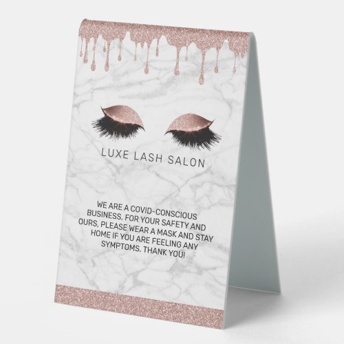 Rose Gold Beauty Salon Covid Conscious Safety Table Tent Sign