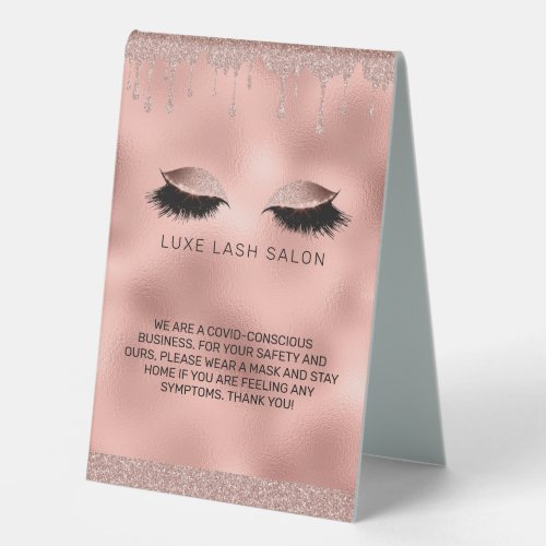 Rose Gold Beauty Salon Covid Conscious Safety Table Tent Sign