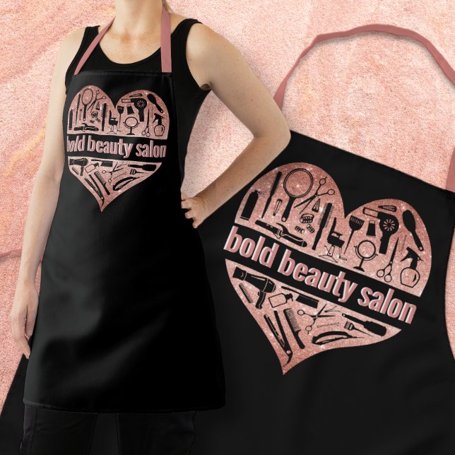 Rose Gold Beauty Salon Glitter Heart Hair Stylist Apron (Creator Uploaded)