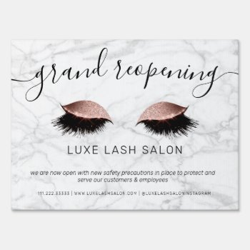 Rose Gold Beauty Salon Grand Opening Covid Safety Sign by antiquechandelier at Zazzle