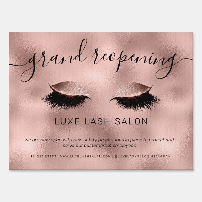Rose Gold Beauty Salon Grand Opening Covid Safety Sign (Front)