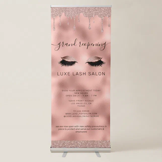 Rose Gold Beauty Salon Reopening Covid Safety Retractable Banner Zazzle