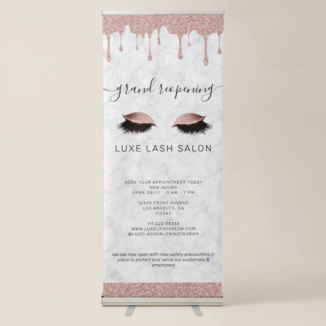 Rose Gold Beauty Salon Reopening Covid Safety Retractable Banner (Front)