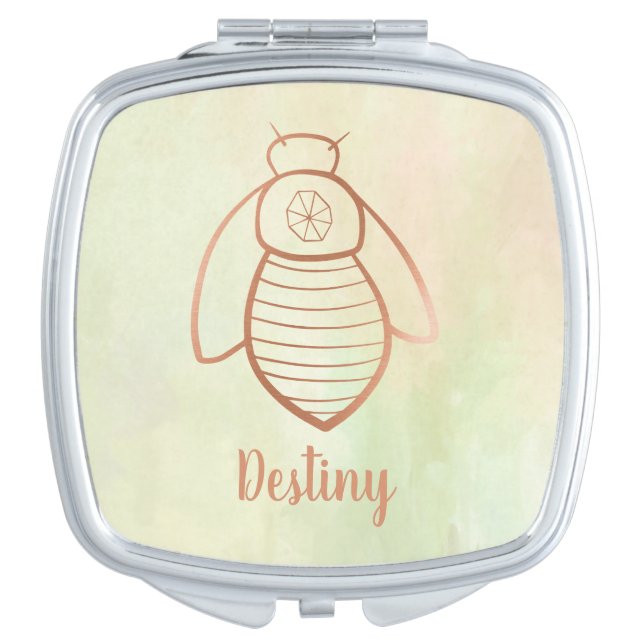 Rose Gold Bee Symbol Compact Mirror (Front)