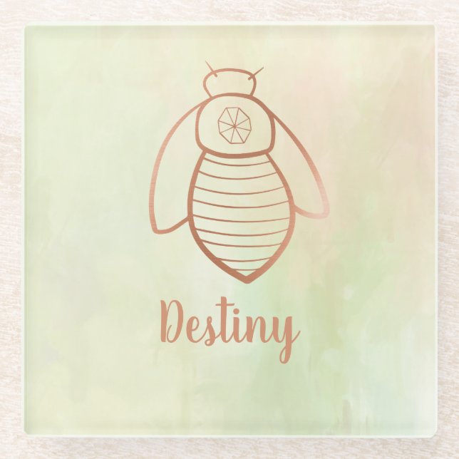 Rose Gold Bee Symbol Glass Coaster (Front)
