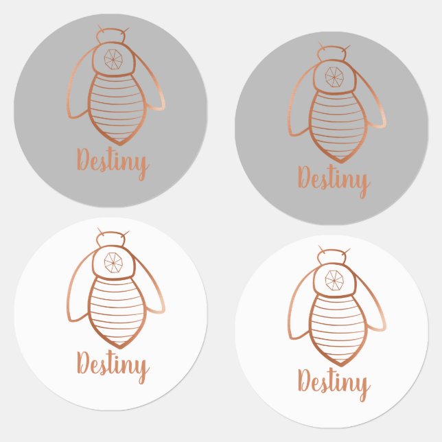 Rose Gold Bee Symbol Personalized Iron On Kids' Labels (Group)