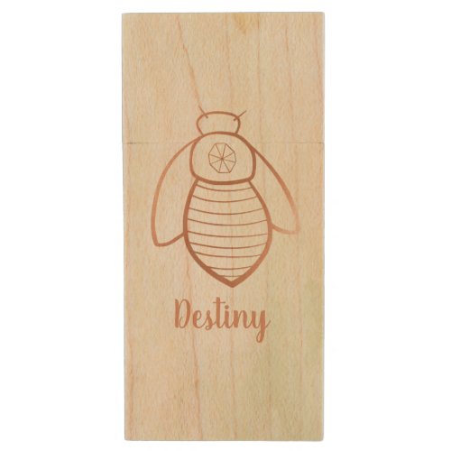 Rose Gold Bee Symbol Wood Flash Drive