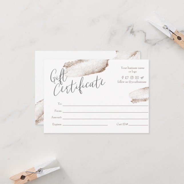 Rose Gold Beige Business Gift Certificate Card (Front/Back In Situ)