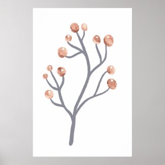Rose Gold Berry Branch Print