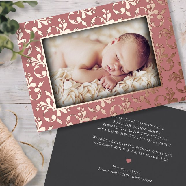 Rose Gold Birth Announcement Foil Card (Double sided Luxurious Rose Gold Birth Announcement Foil Card)