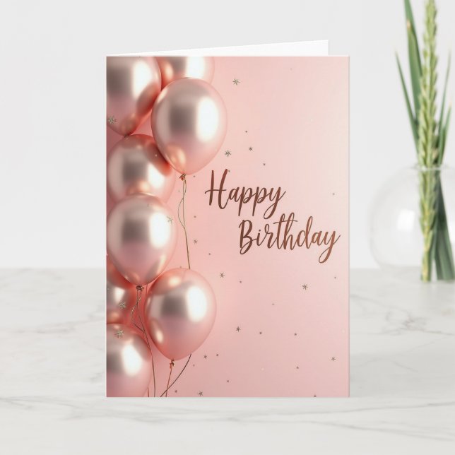 Rose Gold Birthday Balloons Card (Front)
