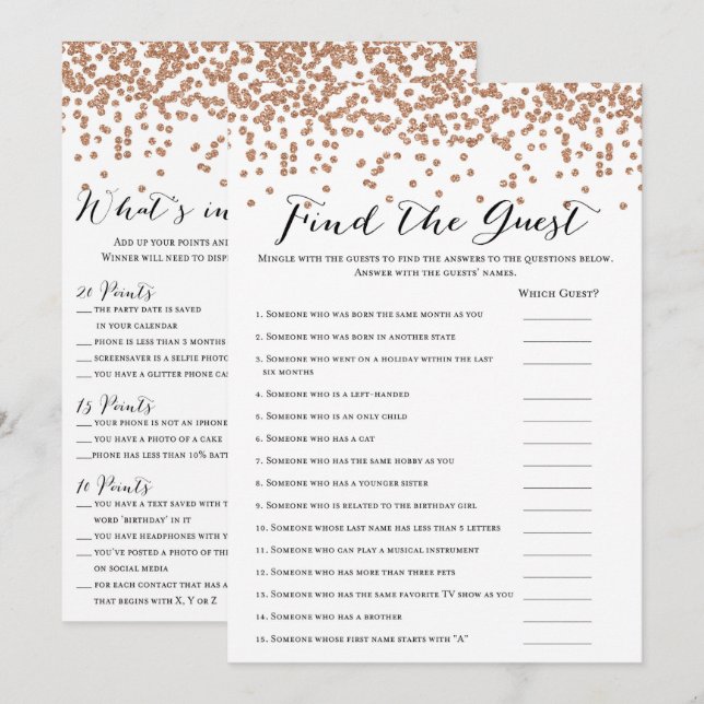 Rose Gold Birthday Games x2 Invitation (Front/Back)