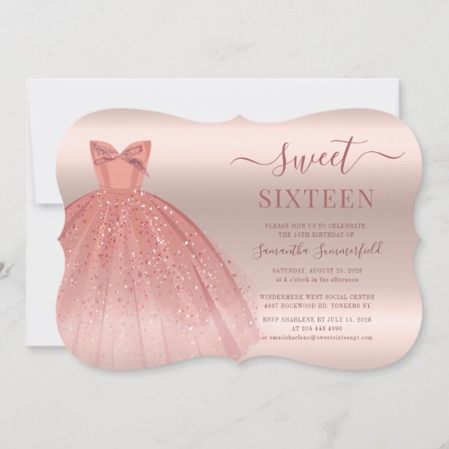 Rose Gold Birthday Glam Sweet 16 Modern Script (Front)