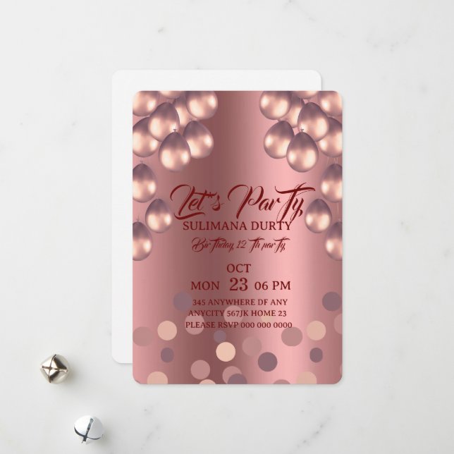 Rose Gold Birthday Invitation Template: Let's Part (Front/Back In Situ)