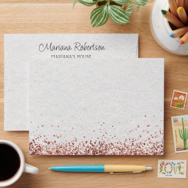  Rose Gold Birthday Party Envelope (Desk)