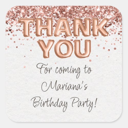 Rose Gold Birthday Party Favors Square Sticker