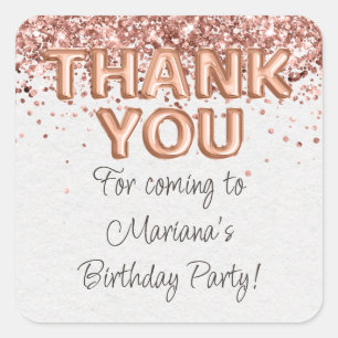 Rose Gold Birthday Party Favors Square Sticker