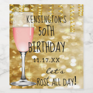 Rosé Gold Birthday Party Sparkling Wine or Label