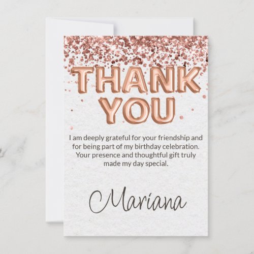 Rose Gold Birthday Party Thank You Card