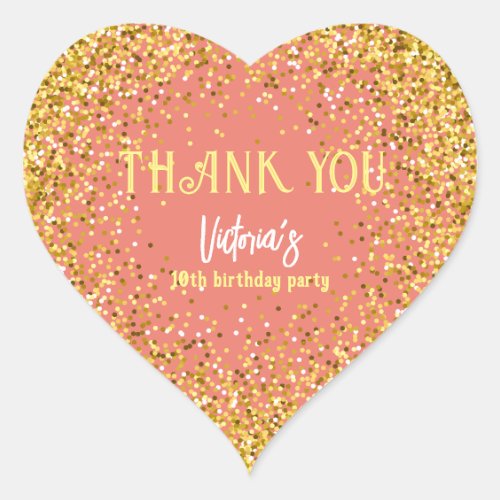 Rose Gold Birthday Party Thank You Heart Sticker