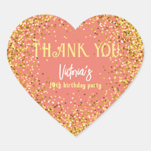 Rose Gold Birthday Party Thank You Heart Sticker