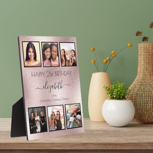 Rose gold birthday photo collage best friends plaque