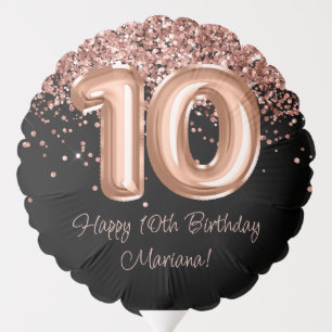 Rose Gold Black 10th Birthday Party Balloon