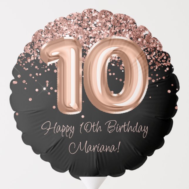 Rose Gold Black 10th Birthday Party Balloon (Back)