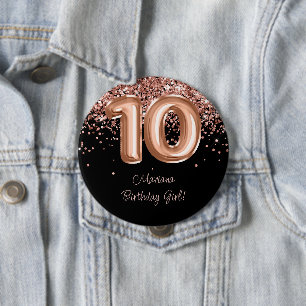 Rose Gold Black 10th Birthday Party Button