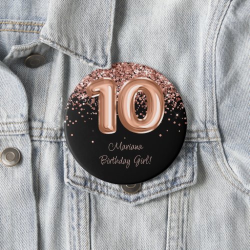 Rose Gold Black 10th Birthday Party Button