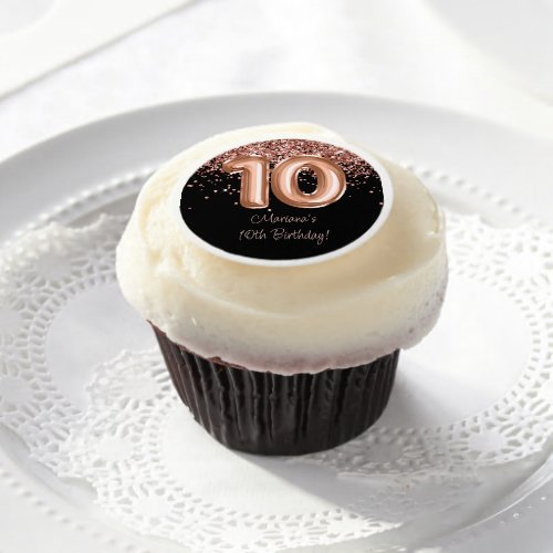 Rose Gold Black 10th Birthday Party Edible Frosting Rounds