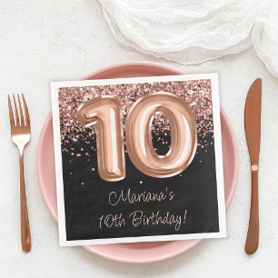 Rose Gold Black 10th Birthday Party Paper Dinner Napkins